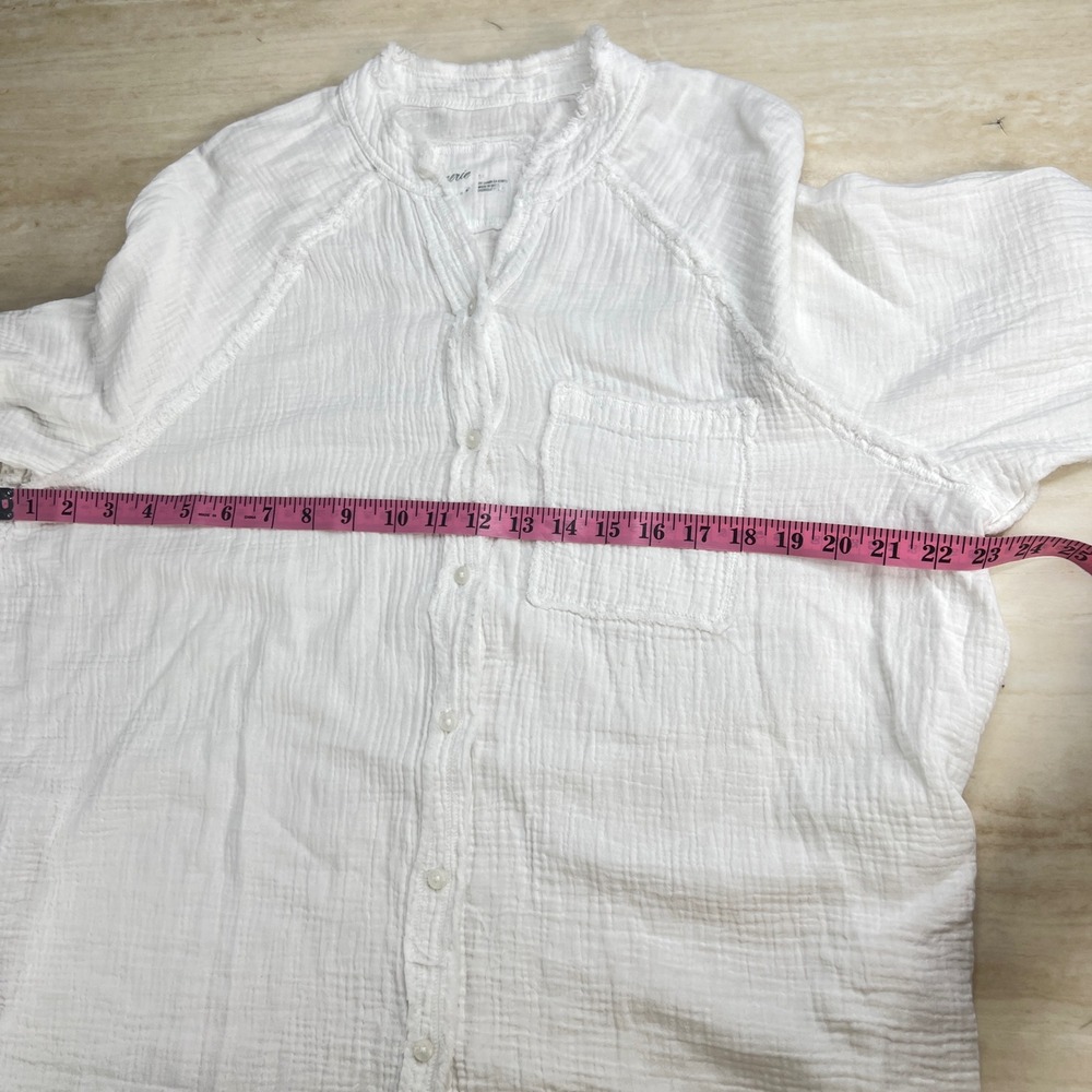Aerie White Double Gauze Cotton Button Down Shirt Raw Trim Oversized Small A341 - Picture 4 of 9